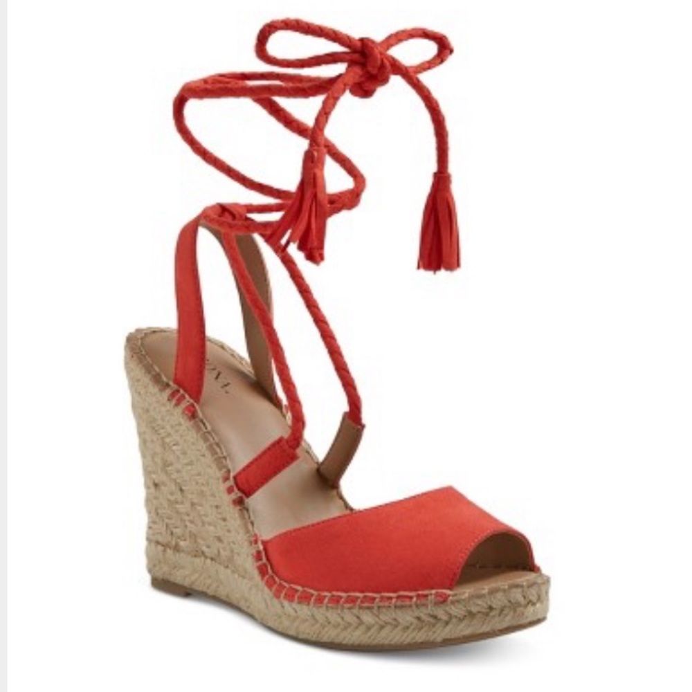 Merona red lace up espadrille wedge